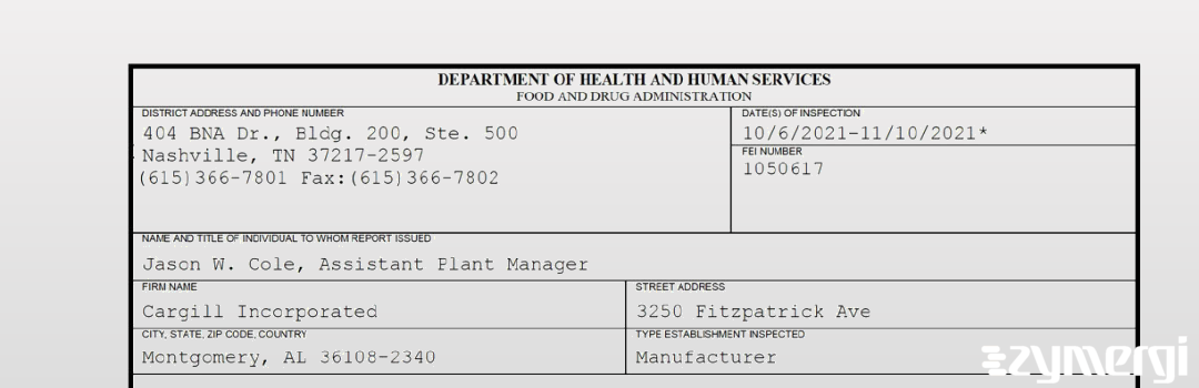 FDANews 483 Cargill, Incorporated Nov 10 2021 top
