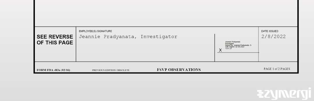 Jeannie Pradyanata FDA Investigator 