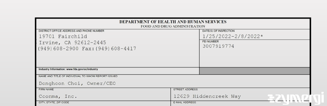 FDANews 483 Cconma, Inc. Feb 8 2022 top