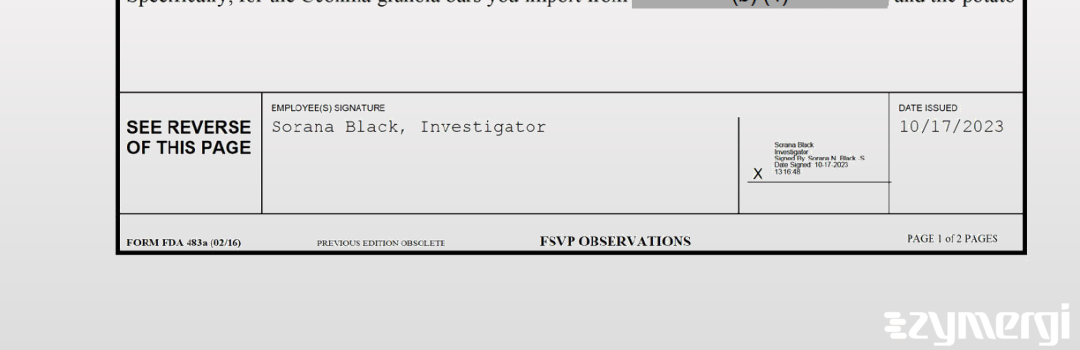 Sorana Black FDA Investigator 