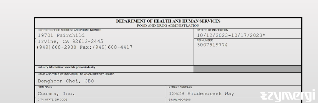FDANews 483 Cconma, Inc. Oct 17 2023 top