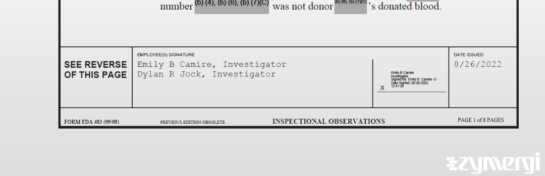 Emily B. Camire FDA Investigator Dylan R. Jock FDA Investigator 