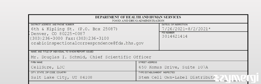 FDANews 483 CellSure, L3C Aug 2 2021 top