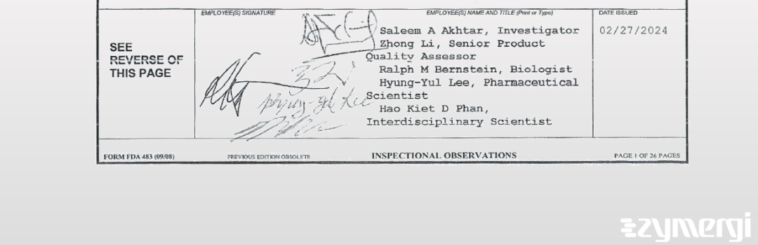 Zhong Li FDA Investigator Saleem A. Akhtar FDA Investigator Ralph M. Bernstein FDA Investigator Hyung-Yul Lee FDA Investigator Hao Kiet Phan FDA Investigator 
