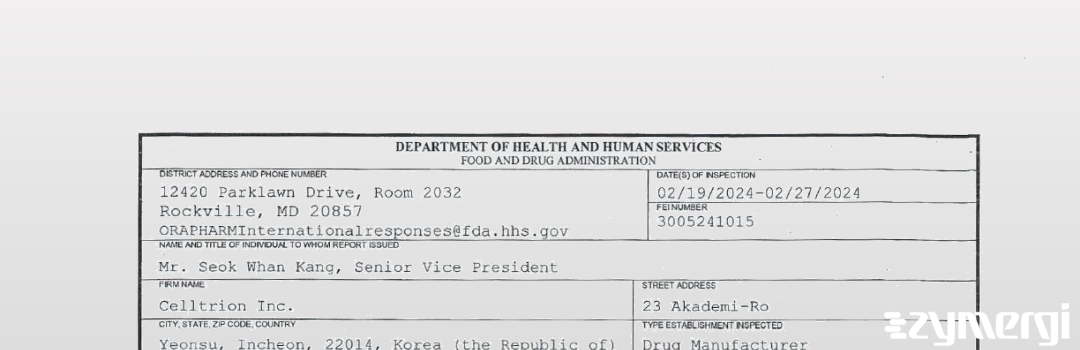 FDANews 483 Celltrion Inc. Feb 27 2024 top