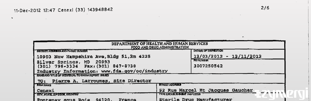 FDANews 483 Cenexi Dec 11 2012 top