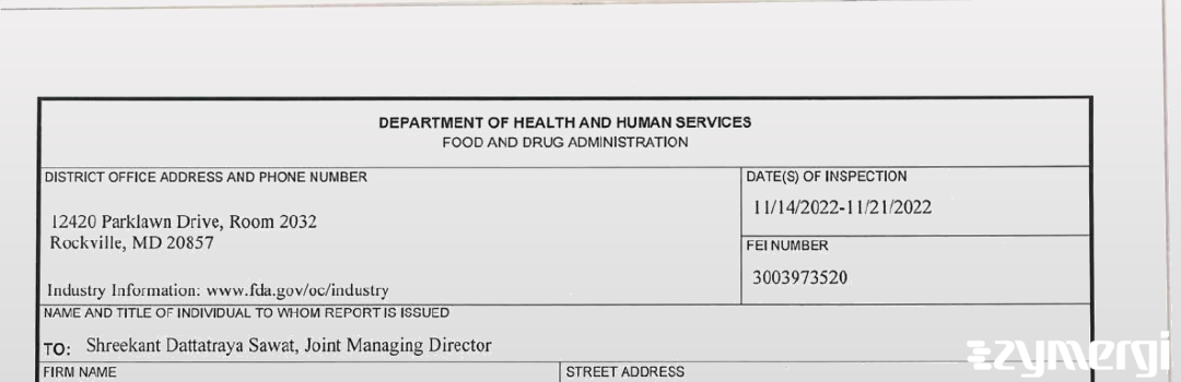 FDANews 483 Centaur Pharmaceuticals Private Ltd. Nov 21 2022 top