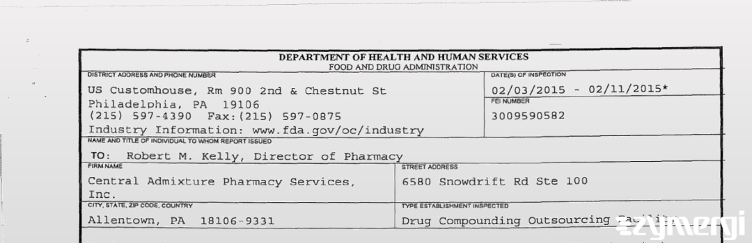 FDANews 483 Central Admixture Pharmacy Services Inc Feb 11 2015 top