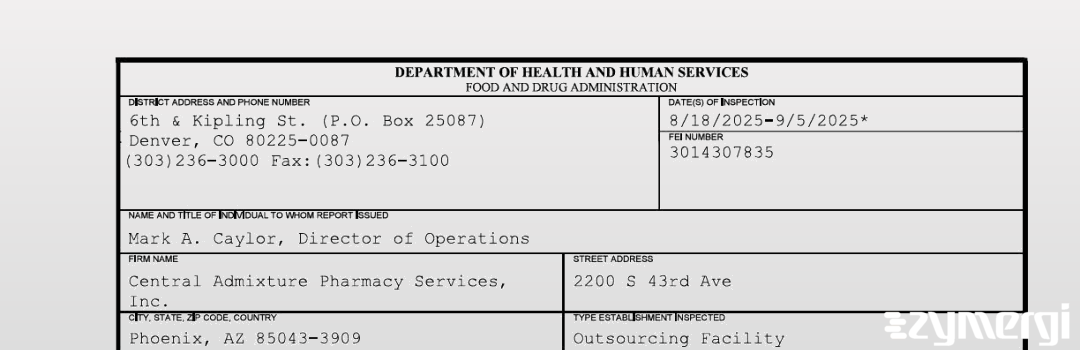 FDANews 483 Central Admixture Pharmacy Services Inc Sep 5 2025 top