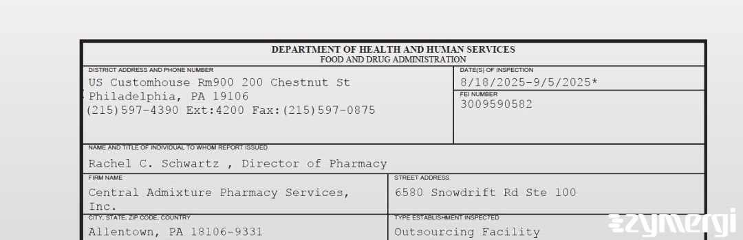 FDANews 483 Central Admixture Pharmacy Services Inc Sep 5 2025 top
