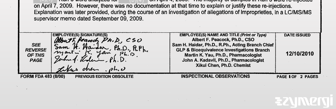 Albert F. Peacock FDA Investigator 