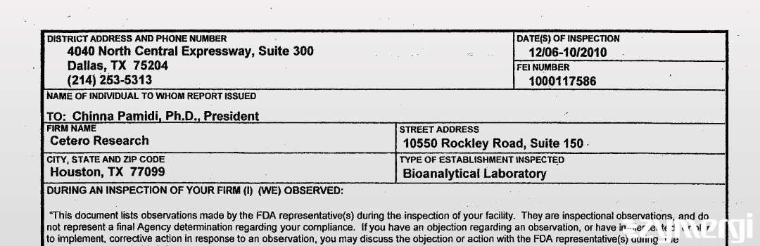 FDANews 483 Cetero Research Dec 10 2010 top