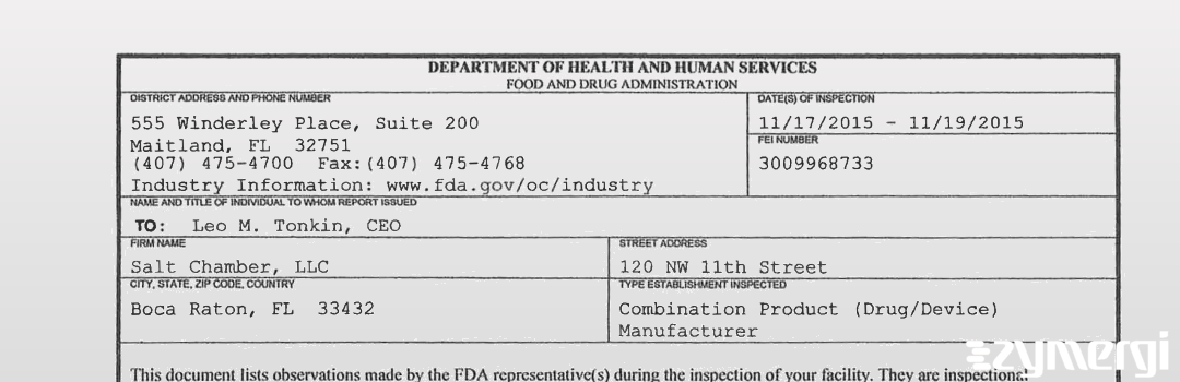 FDANews 483 Salt Chamber, LLC Nov 19 2015 top