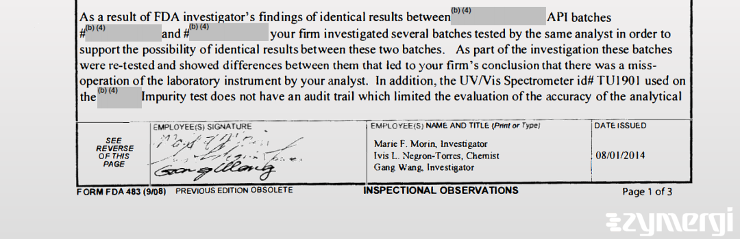 Ivis L. Negron Torres FDA Investigator Marie F. Morin FDA Investigator Gang Wang FDA Investigator Negron Torres, Ivis L FDA Investigator 