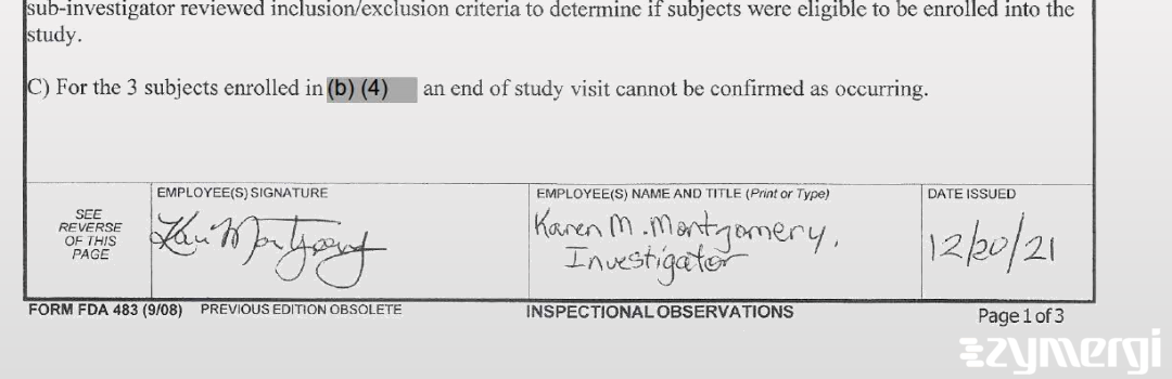 Karen M. Montgomery FDA Investigator 