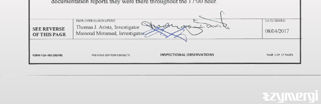 Thomas J. Arista FDA Investigator Massoud Motamed FDA Investigator