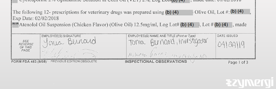 Niketa Patel FDA Investigator Tonia F. Bernard FDA Investigator