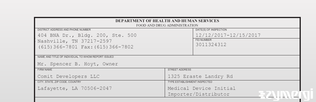 FDANews 483 Comit Developers Llc Dec 15 2017 top
