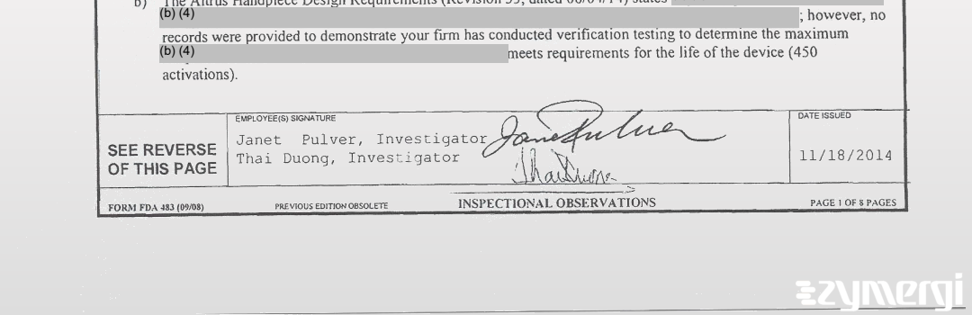 Janet Pulver FDA Investigator Thai T. Duong FDA Investigator 