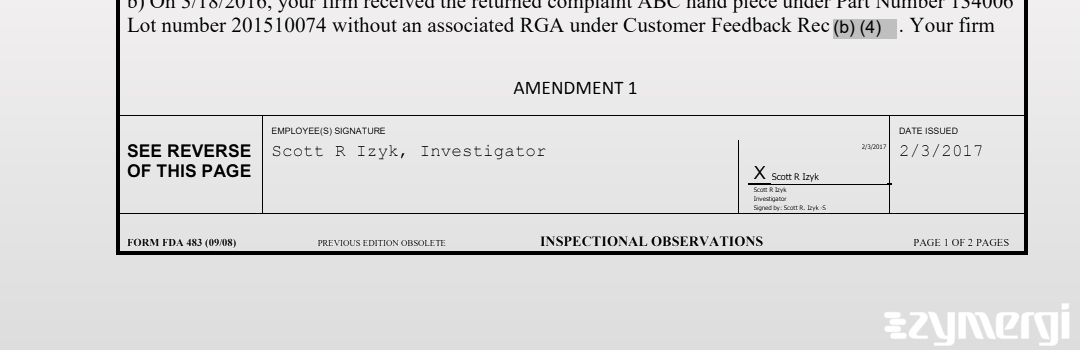 Scott R. Izyk FDA Investigator 