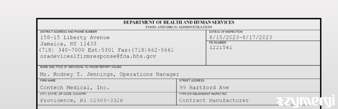 FDANews 483 Contech Medical, Inc. Aug 17 2023 top