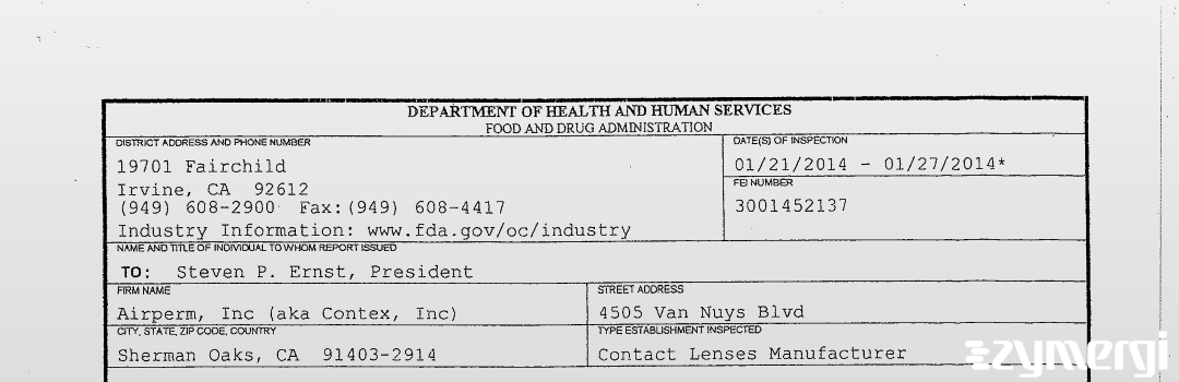 FDANews 483 Airperm Inc Jan 27 2014 top