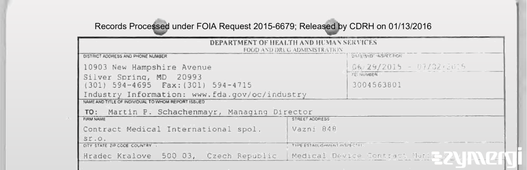 FDANews 483 Contract Medical International spol. sr.o. Jul 2 2015 top