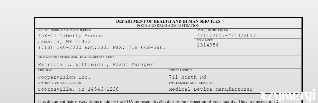 FDANews 483 CooperVision, Inc. Apr 13 2017 top