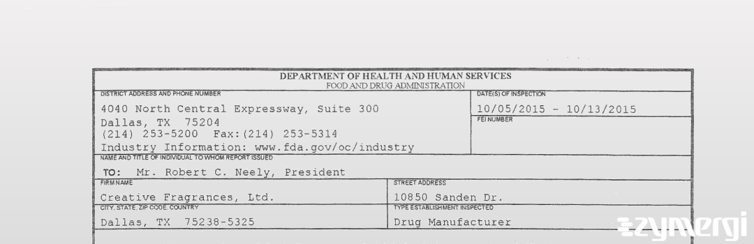 FDANews 483 Creative Fragrances, Ltd. Oct 13 2015 top