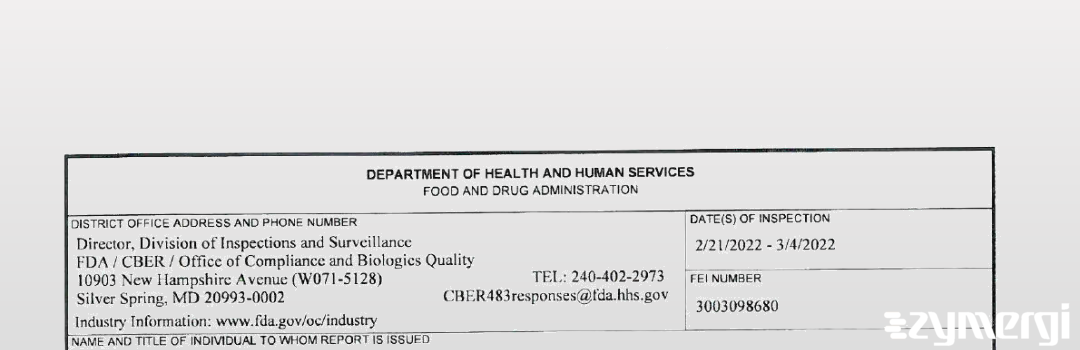 FDANews 483 CSL Behring GmbH Mar 4 2022 top