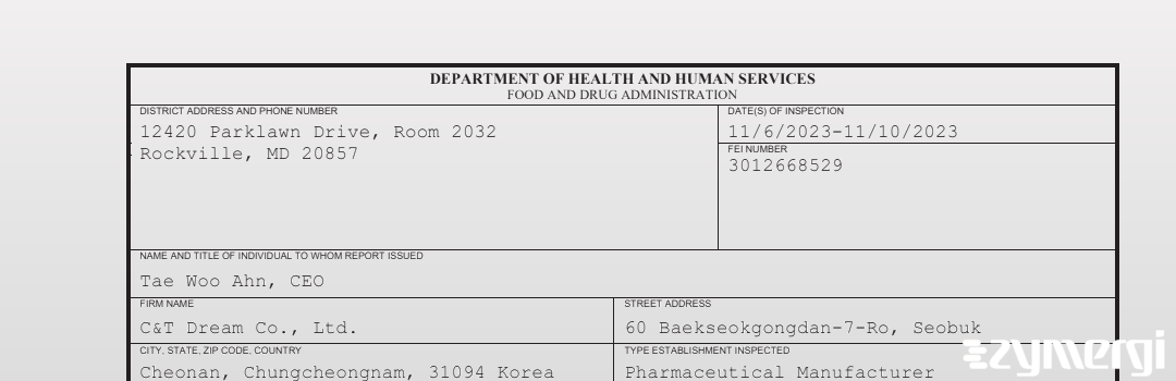 FDANews 483 C&T Dream Co., Ltd. Nov 10 2023 top