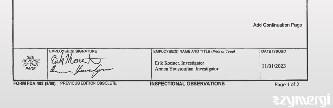 Erik W. Koester FDA Investigator Armen H. Youssoufian FDA Investigator 