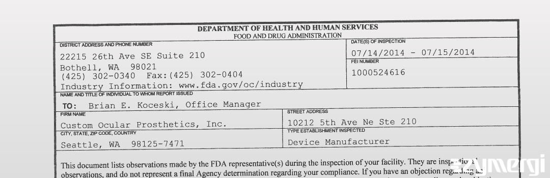 FDANews 483 Custom Ocular Prosthetics Jul 15 2014 top