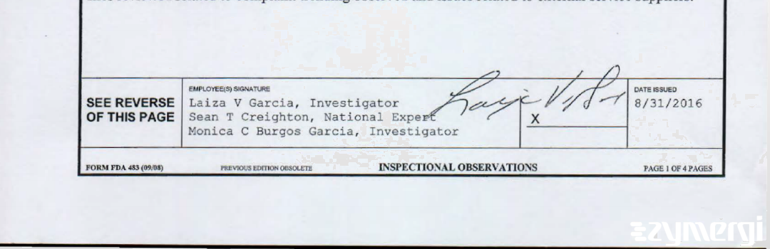 Laiza V. Garcia FDA Investigator Monica C. Burgos Garcia FDA Investigator Sean T. Creighton FDA Investigator Burgos Garcia, Monica C FDA Investigator 
