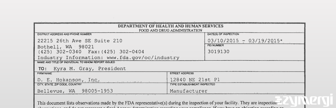 FDANews 483 D E Hokanson Inc Mar 19 2015 top