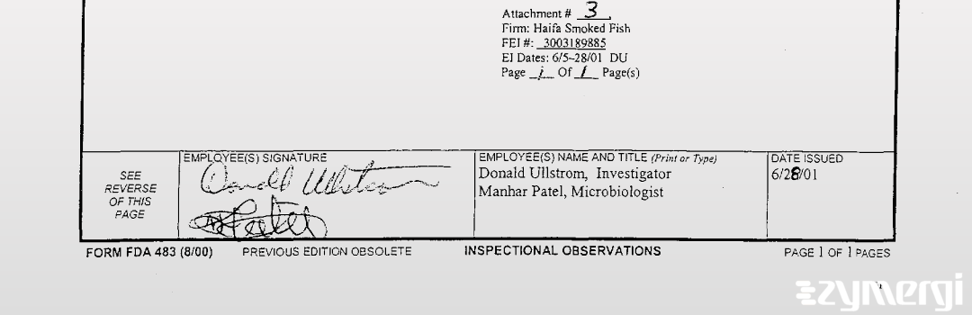 Manhar R. Patel FDA Investigator Donald J. Ullstrom FDA Investigator 