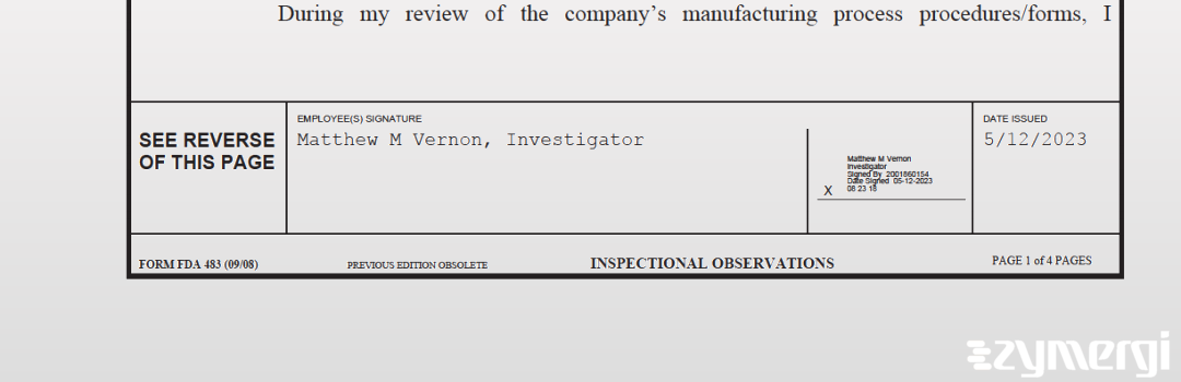 Matthew M. Vernon FDA Investigator 