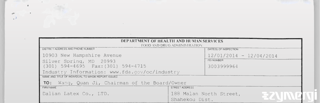 FDANews 483 Dalian Latex Co., LTD Dec 4 2014 top