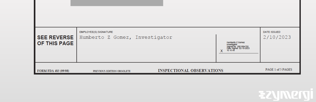 Humberto Z. Gomez FDA Investigator