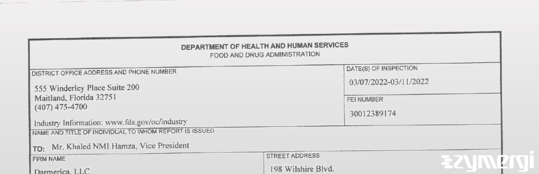 FDANews 483 Darmerica, LLC Mar 11 2022 top