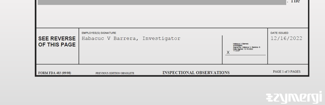 Habacuc V. Barrera FDA Investigator 
