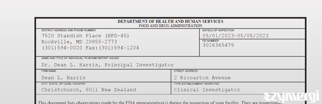 FDANews 483 Dean L. Harris May 5 2023 top