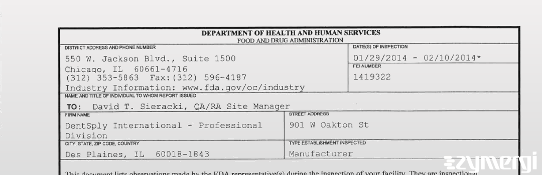 FDANews 483 DentSply International - Professional Division Feb 10 2014 top