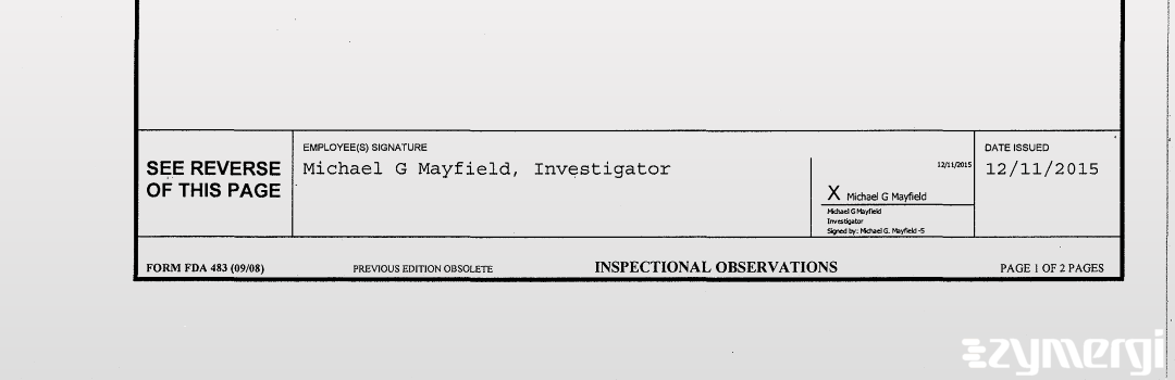 Michael G. Mayfield FDA Investigator 
