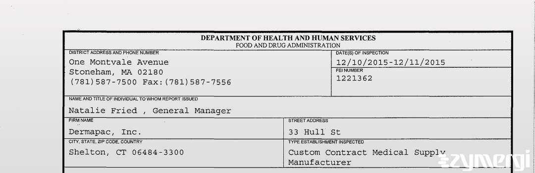 FDANews 483 Dermapac, Inc. Dec 11 2015 top