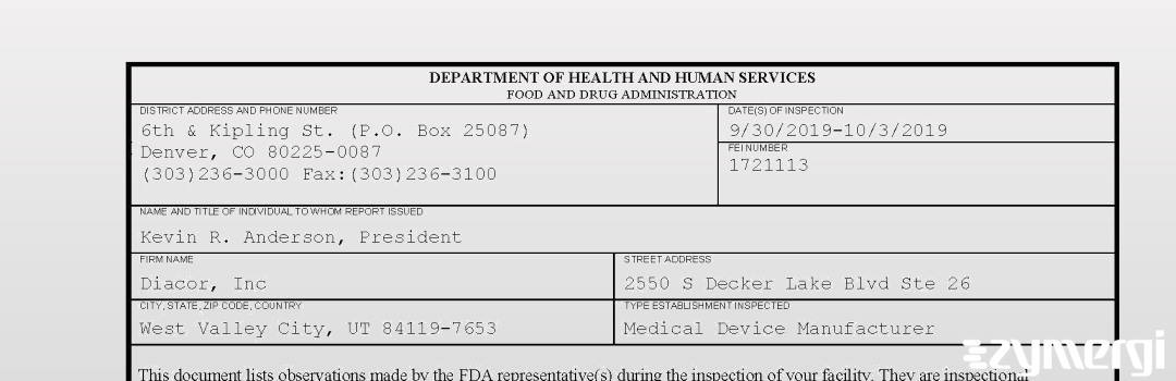 FDANews 483 Diacor, Inc Oct 3 2019 top