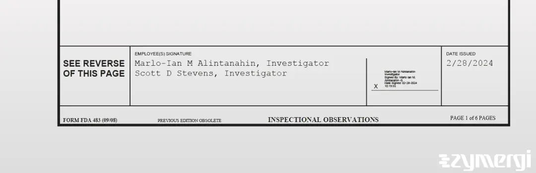 Marlo-Ian M. Alintanahin FDA Investigator Scott D. Stevens FDA Investigator 