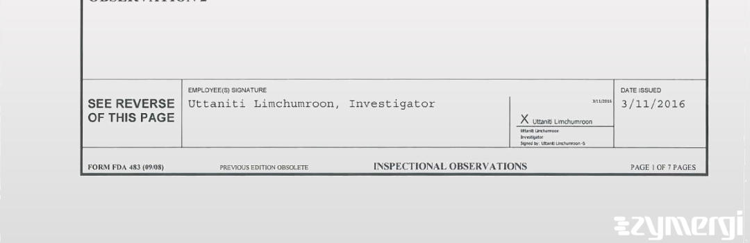 Uttaniti Limchumroon FDA Investigator