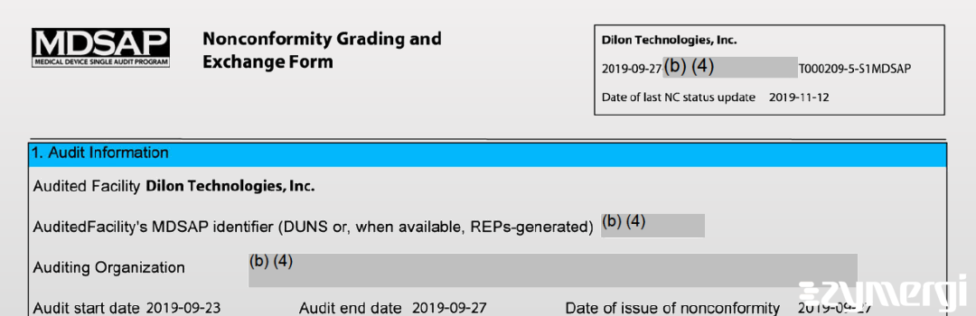 FDANews 483 Dilon Technologies Inc Sep 27 2019 top
