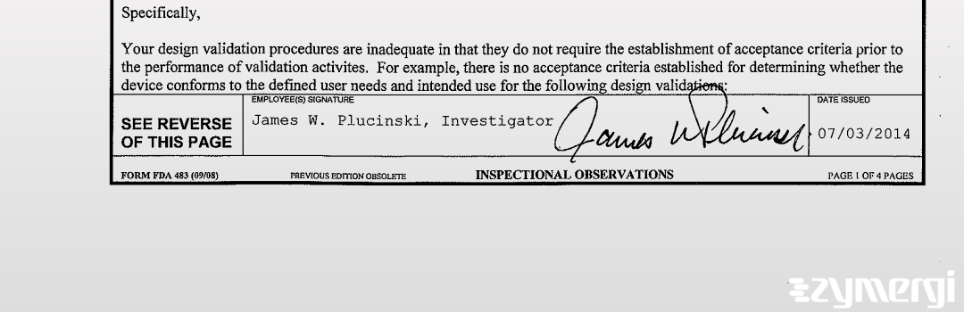 James W. Plucinski FDA Investigator 